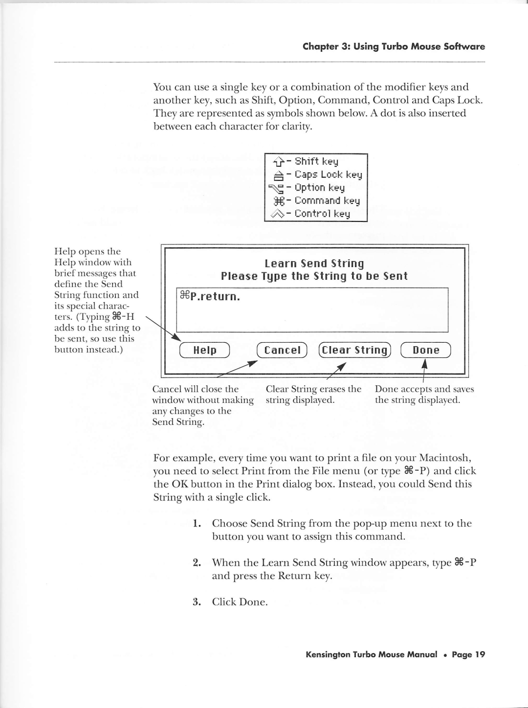 Kensington 4 manual +- Shitl kes, Learn Send $tring, 38P.return, Ilption keJ, Please Tgpe the $tring to be Senl 