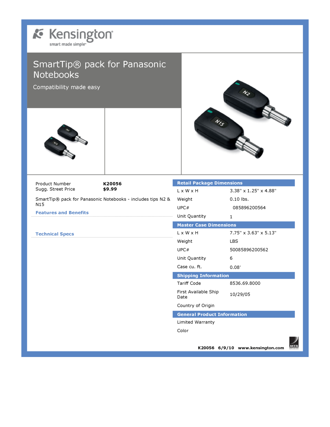 Kensington EU64325 SmartTip pack for Panasonic Notebooks, Compatibility made easy, $9.99, Retail Package Dimensions 