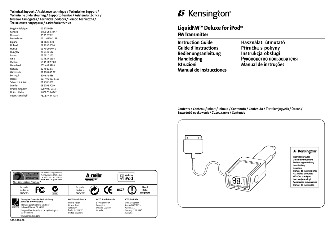 Kensington K33424EU, K33424US, N1368 manual LiquidFM Deluxe for iPod 