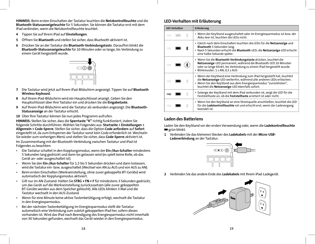 Kensington K39533 quick start LED-Verhalten mit Erläuterung, Laden des Batteriens 