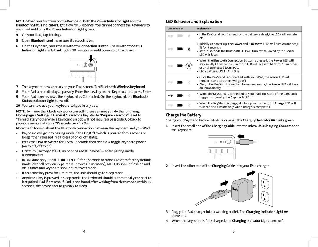 Kensington K39533 quick start LED Behavior and Explanation, Charge the Battery 