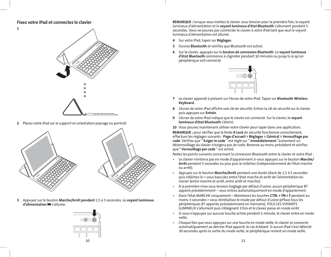 Kensington K39533 quick start Fixez votre iPad et connectez le clavier 