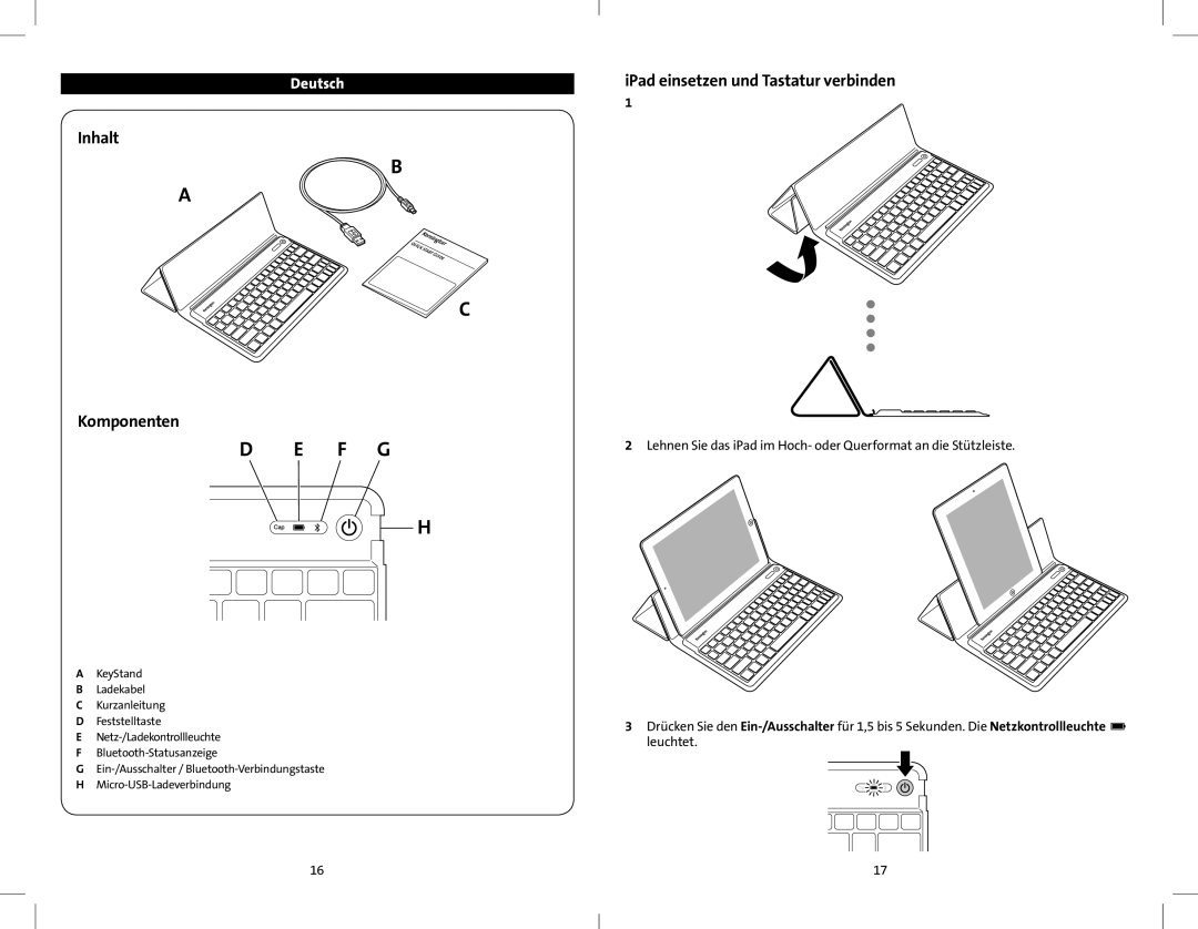 Kensington K39533 quick start Inhalt, Komponenten, IPad einsetzen und Tastatur verbinden 