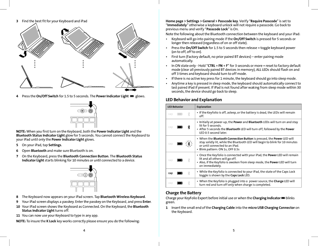 Kensington K39561 quick start LED Behavior and Explanation, Charge the Battery 