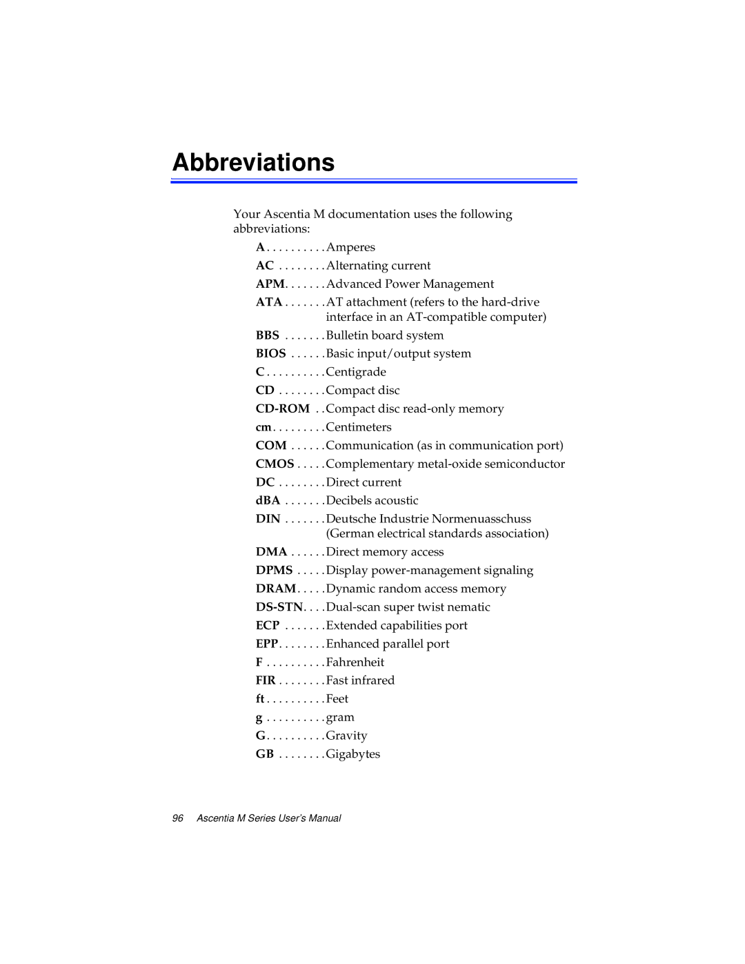 Kensington M Series manual Abbreviations 