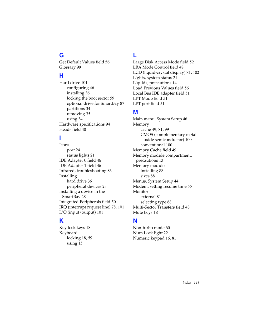 Kensington M Series manual Index 