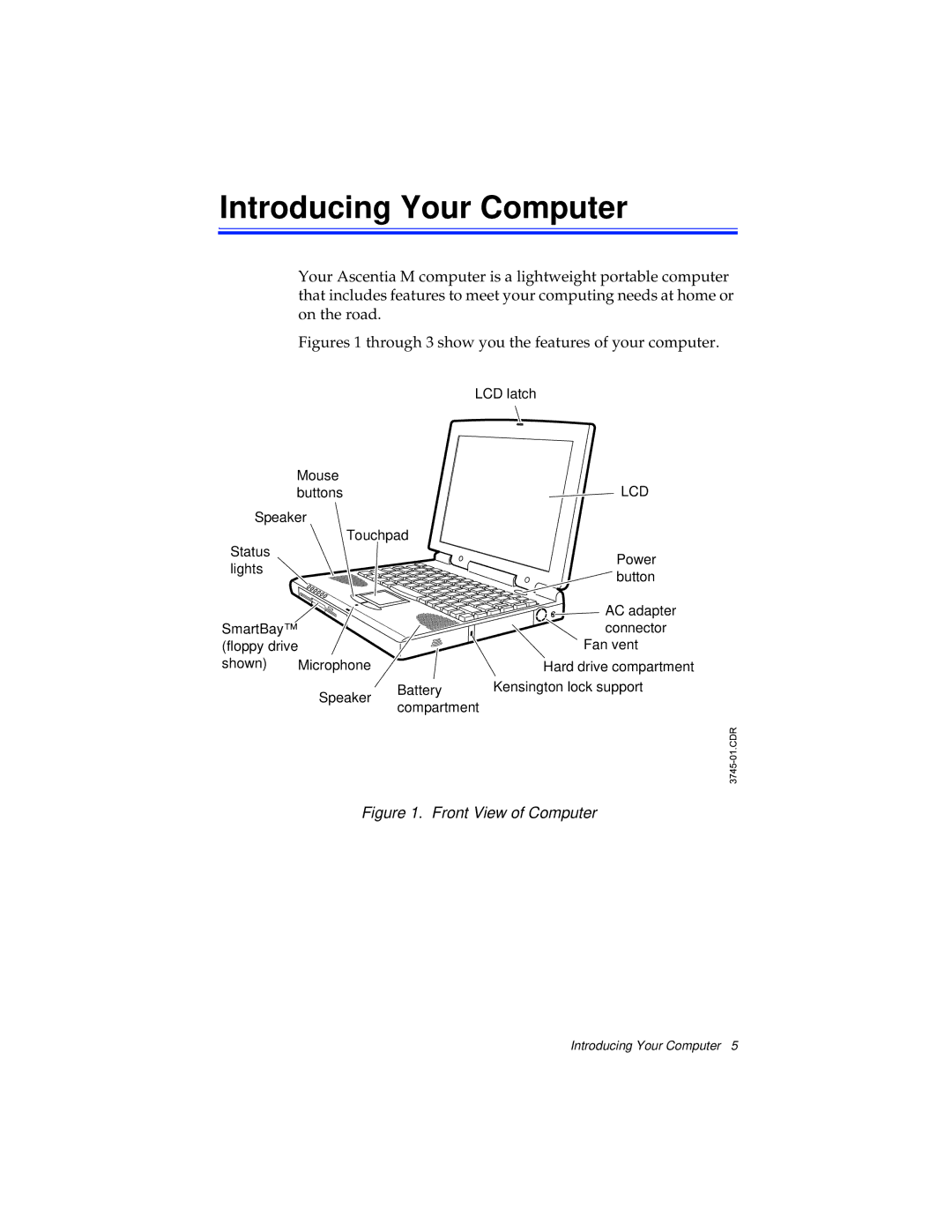 Kensington M Series manual Introducing Your Computer, Figures 1 through 3 show you the features of your computer 