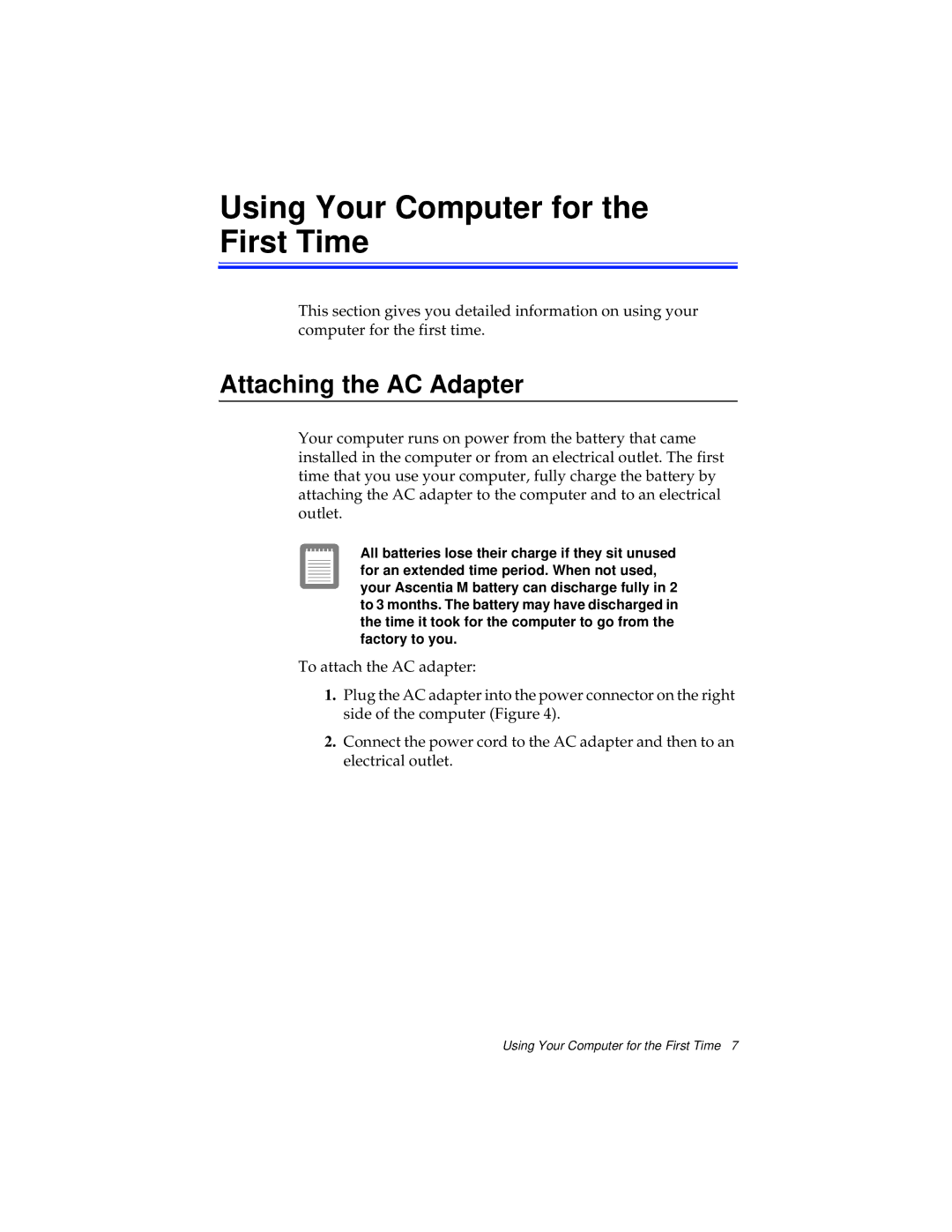 Kensington M Series manual Using Your Computer for the First Time, Attaching the AC Adapter 