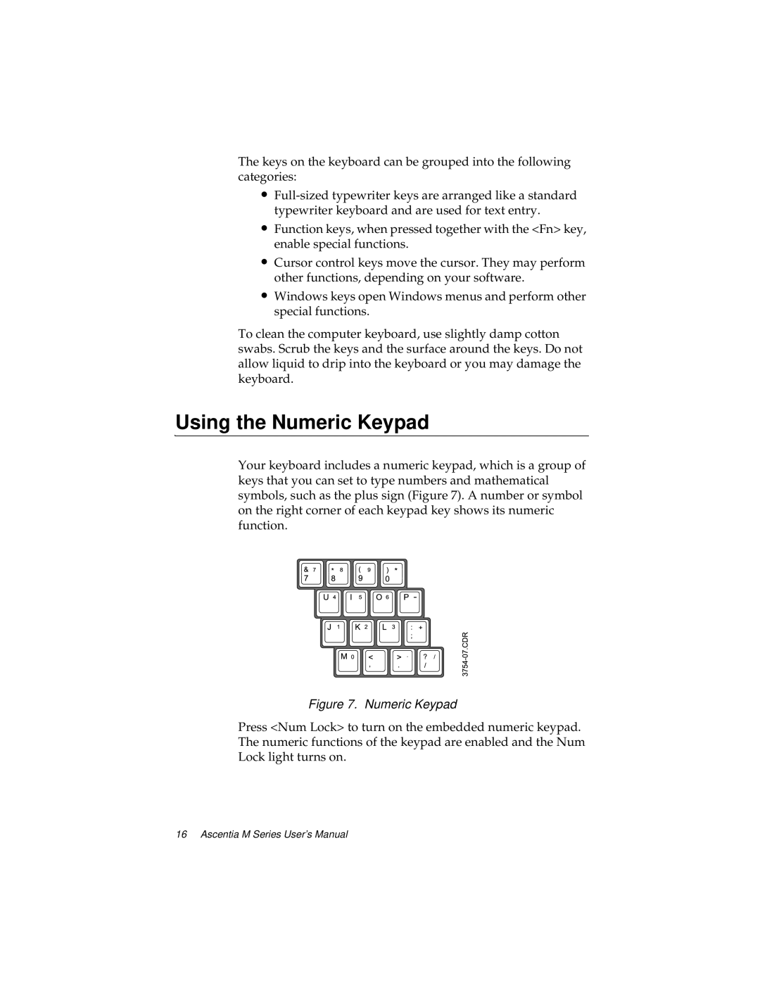 Kensington M Series manual Using the Numeric Keypad 