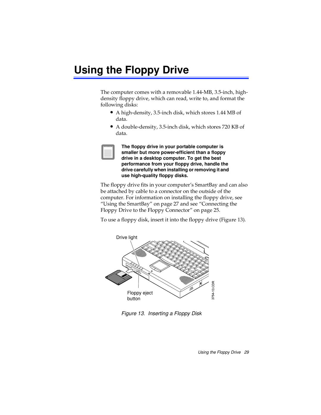 Kensington M Series manual Using the Floppy Drive, Inserting a Floppy Disk 