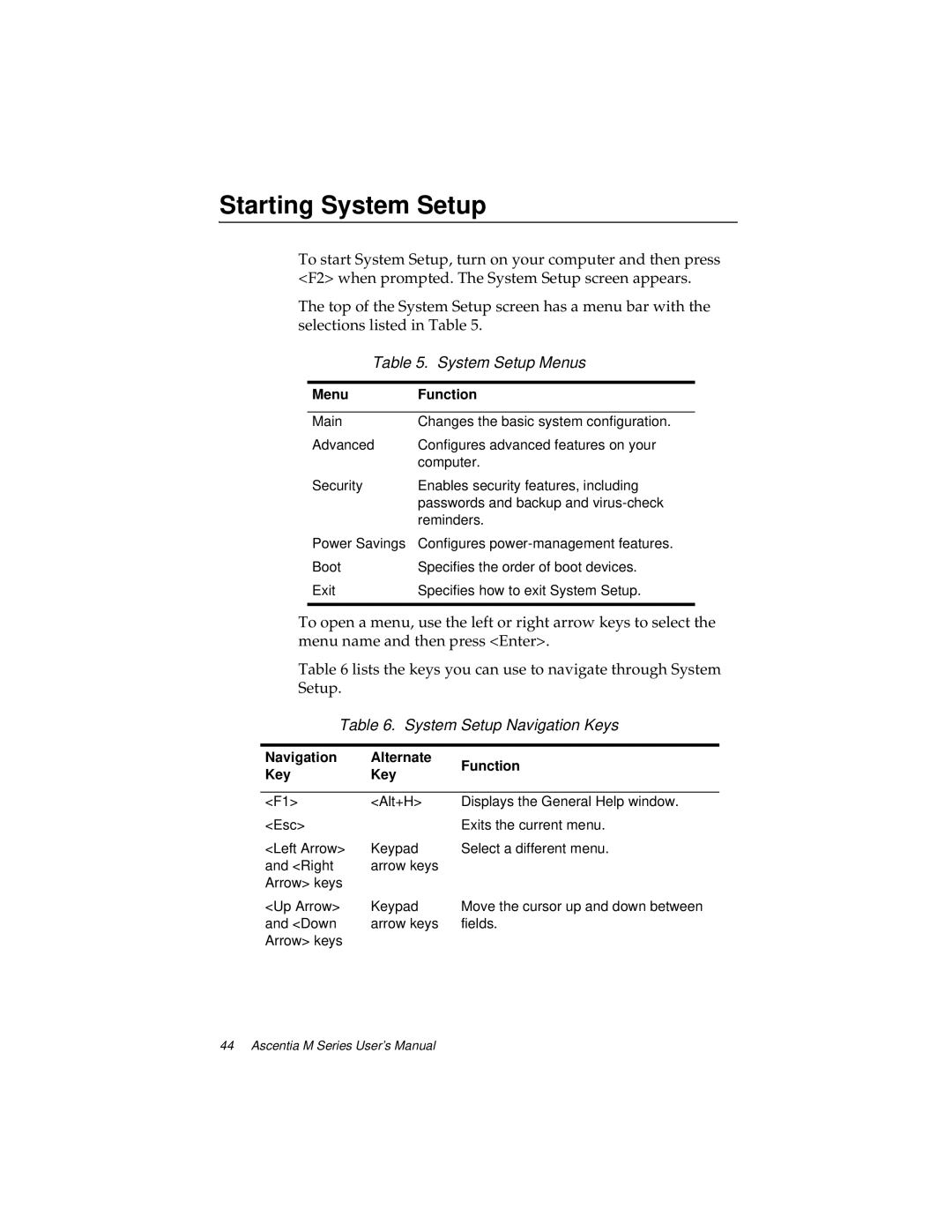 Kensington M Series manual Starting System Setup, System Setup Menus 