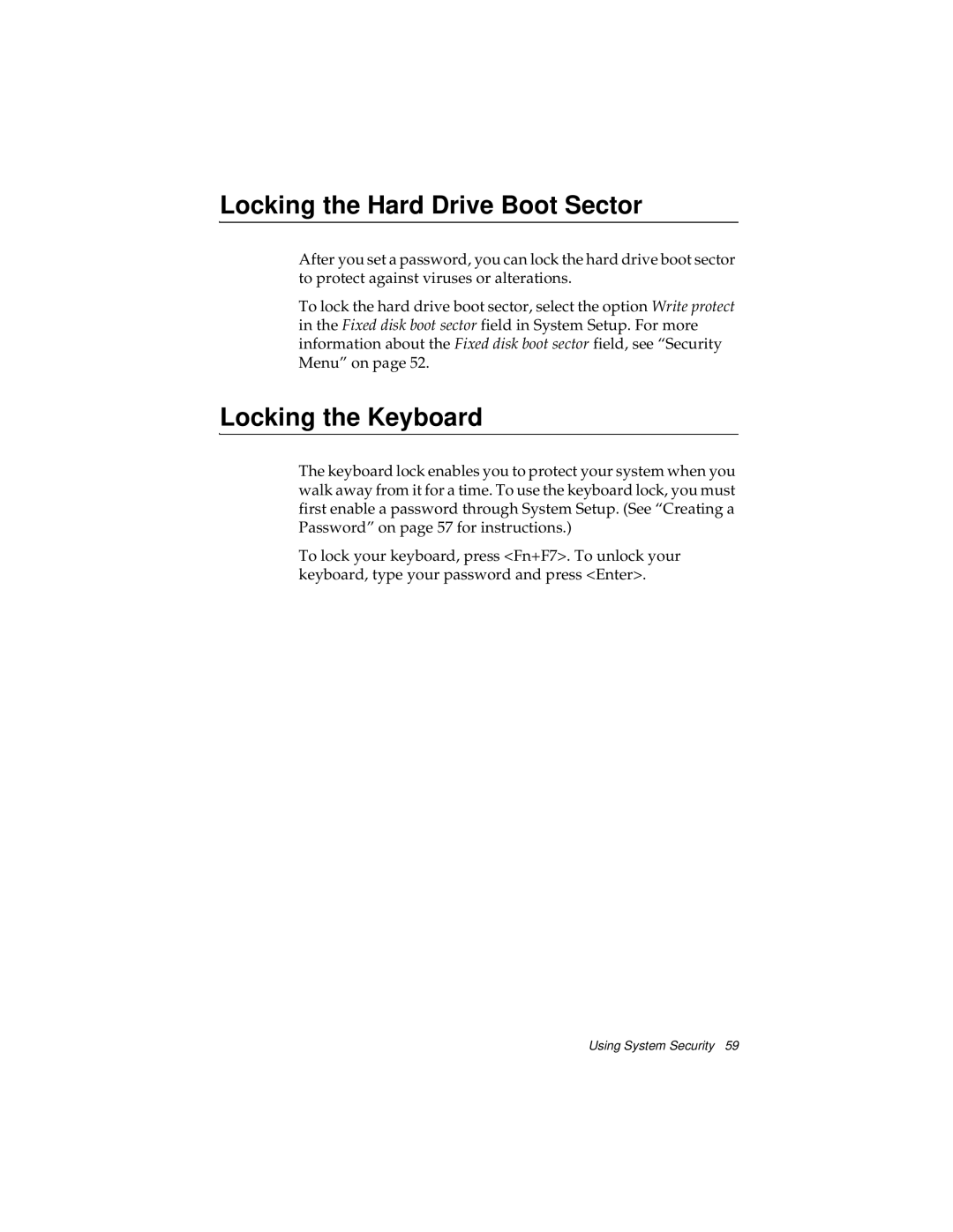 Kensington M Series manual Locking the Hard Drive Boot Sector, Locking the Keyboard 