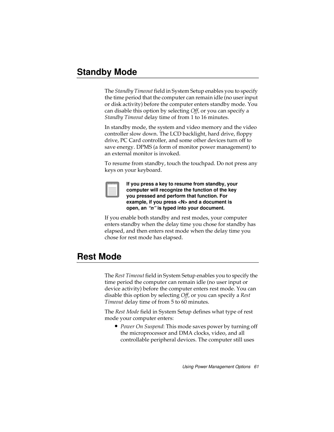 Kensington M Series manual Standby Mode, Rest Mode 