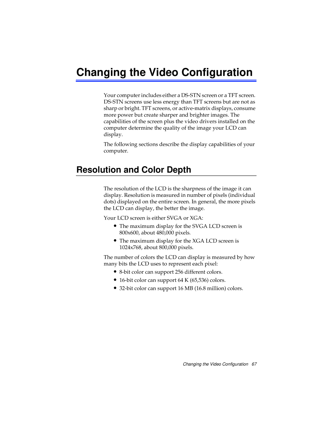 Kensington M Series manual Changing the Video Configuration, Resolution and Color Depth 