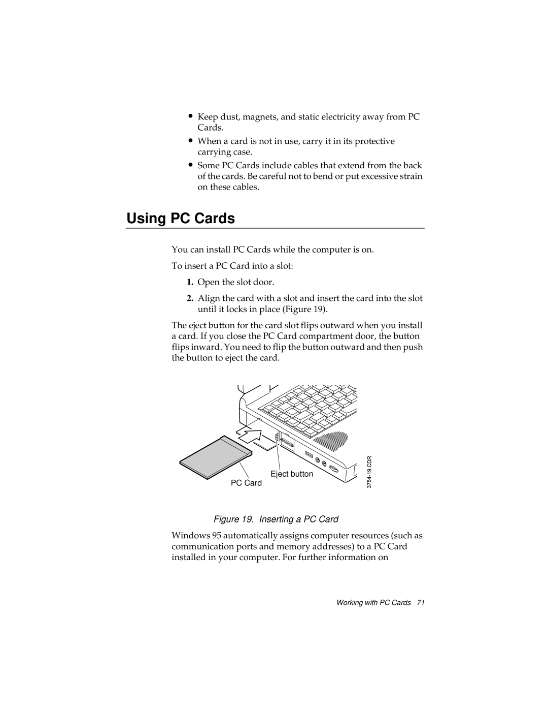 Kensington M Series manual Using PC Cards, Inserting a PC Card 