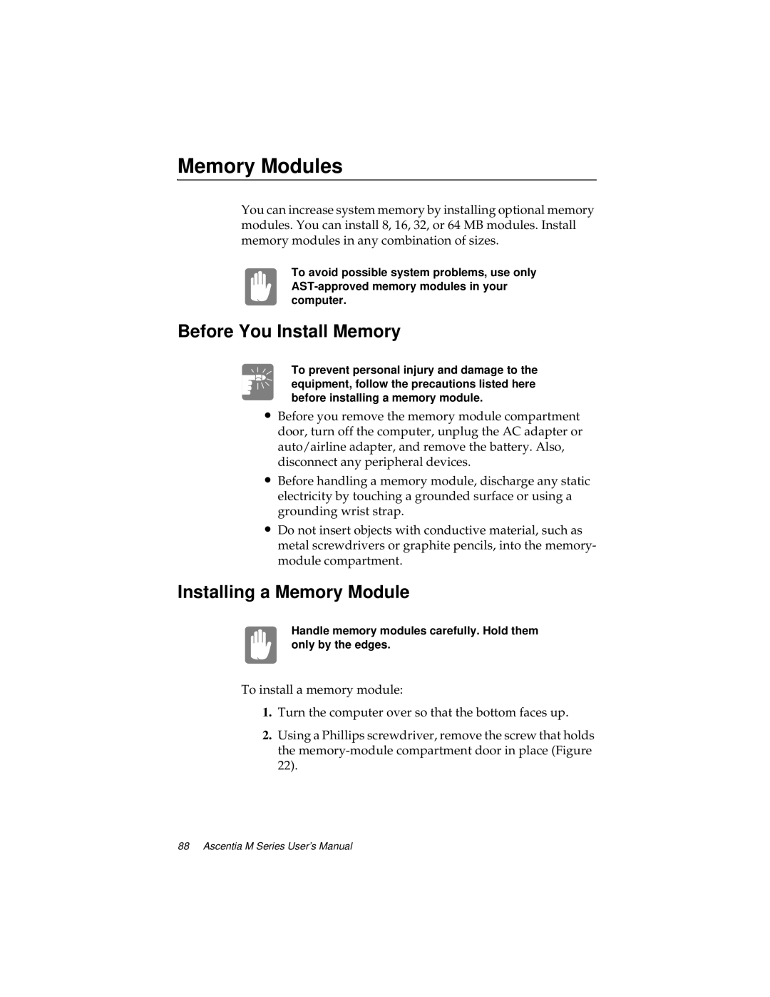 Kensington M Series manual Memory Modules, Before You Install Memory 