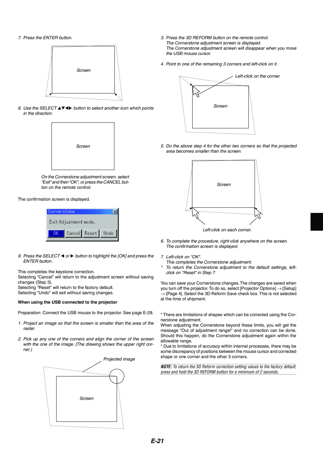 Kensington MT1065, MT1075 user manual E-21, When using the USB connected to the projector 
