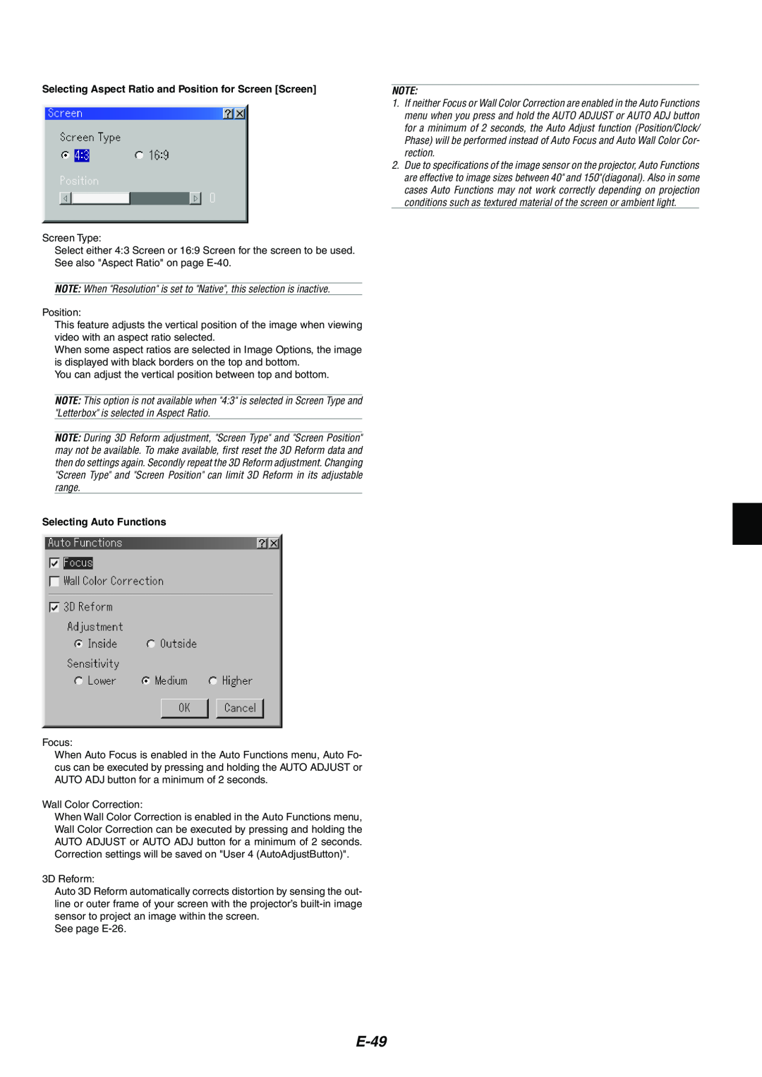 Kensington MT1065, MT1075 user manual E-49, Selecting Auto Functions 