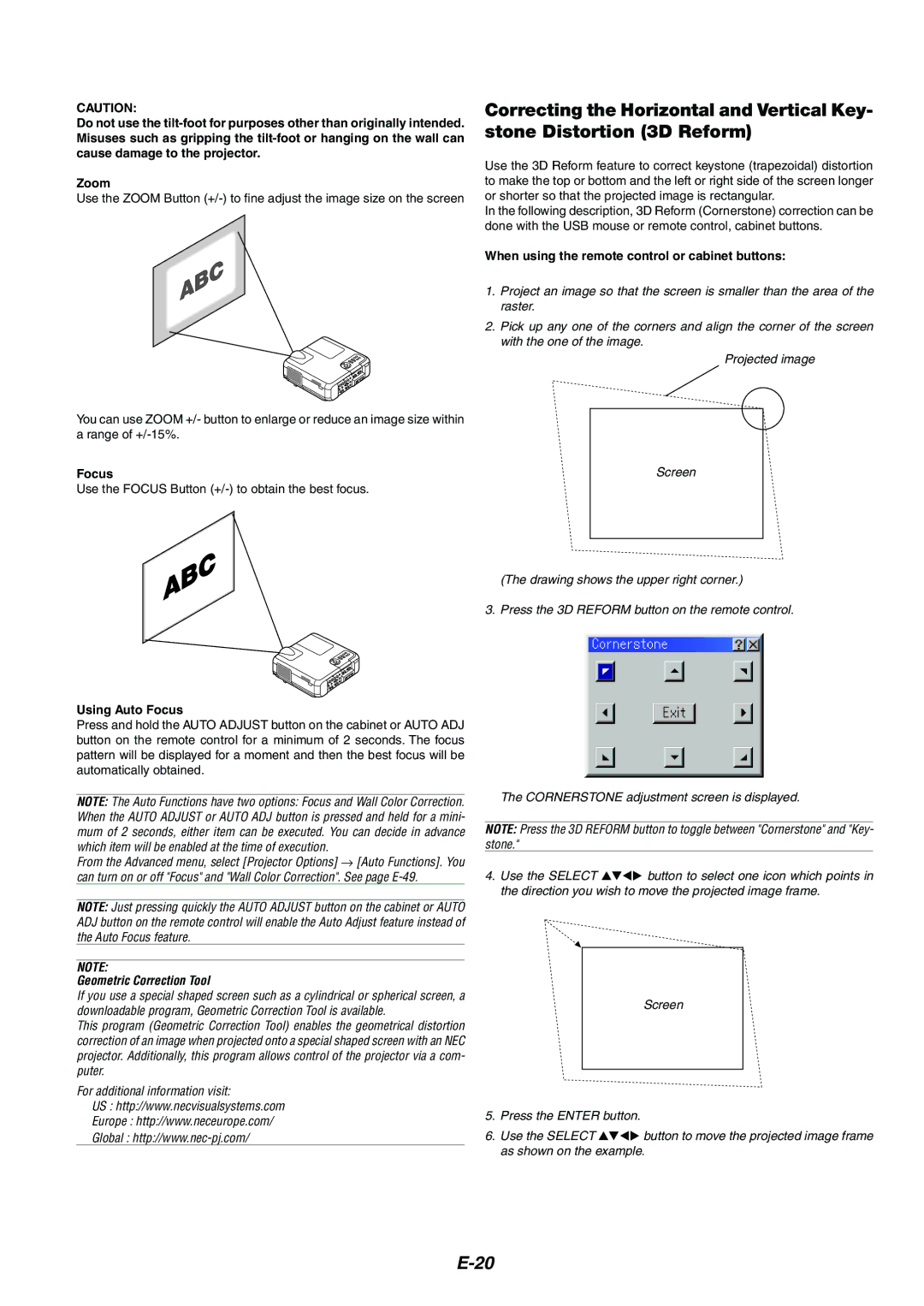 Kensington MT1075, MT1065 user manual When using the remote control or cabinet buttons, Using Auto Focus 