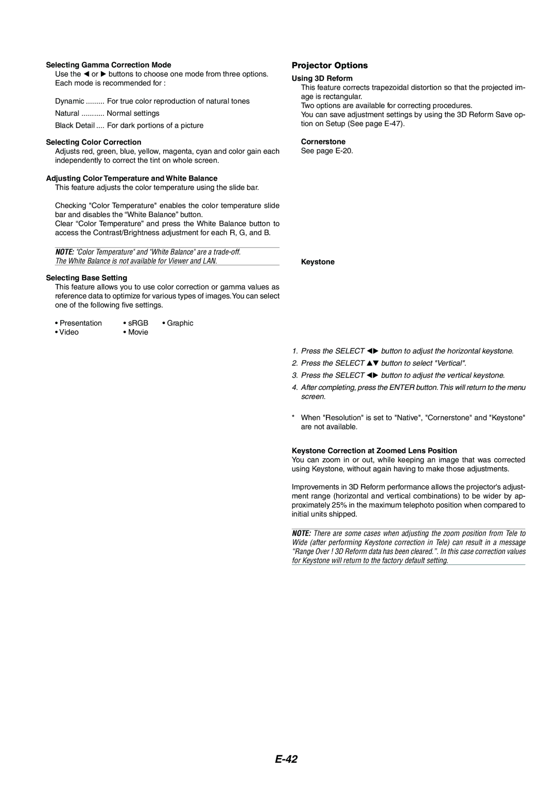 Kensington MT1075, MT1065 user manual Projector Options 