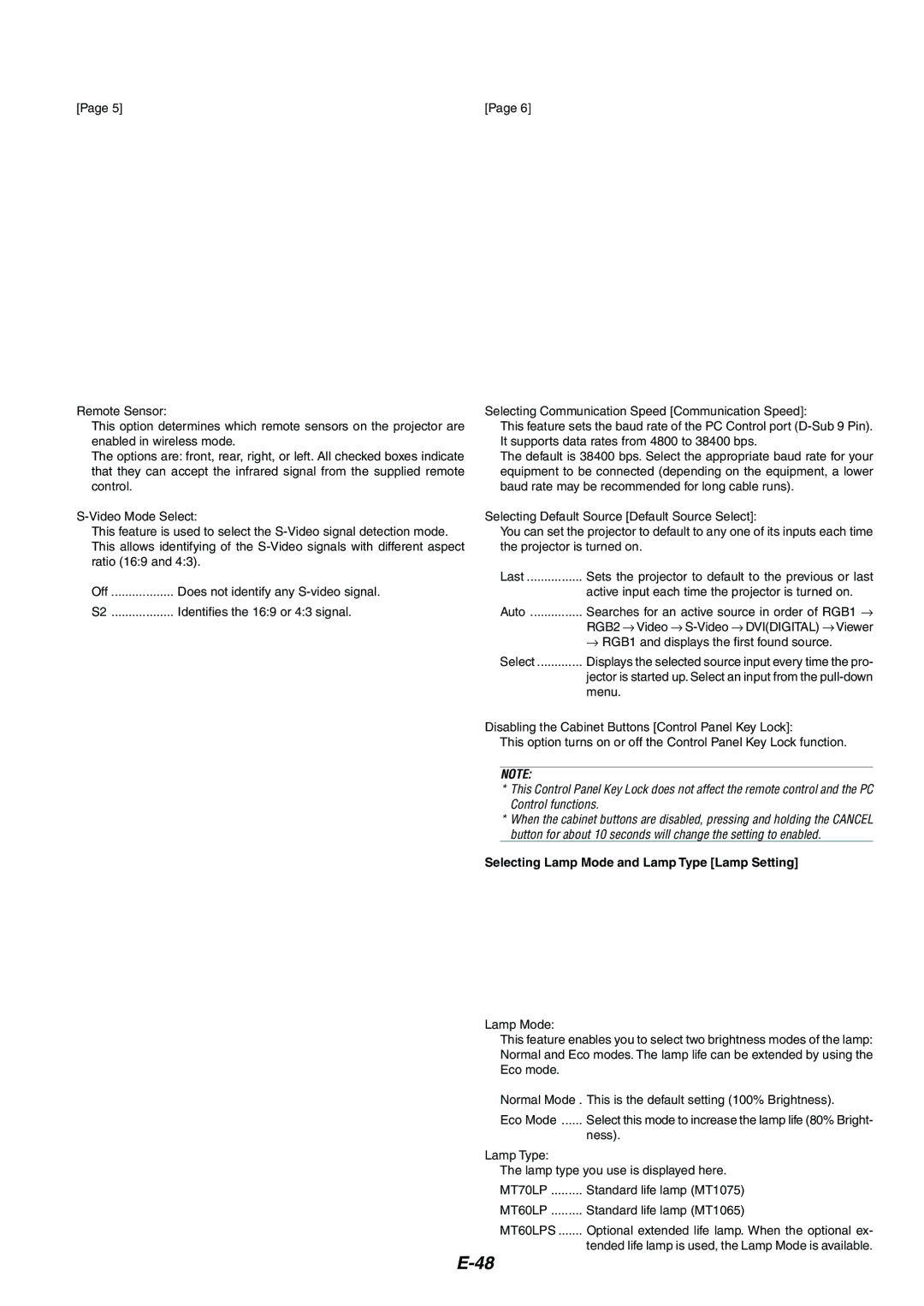 Kensington MT1075, MT1065 user manual Selecting Lamp Mode and Lamp Type Lamp Setting 