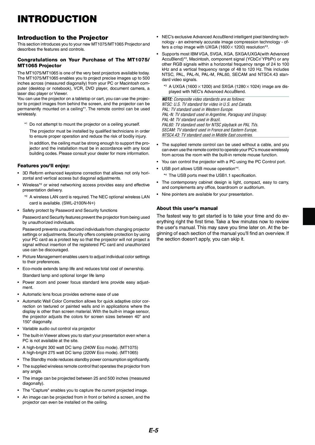 Kensington MT1065, MT1075 user manual Introduction to the Projector, Features youll enjoy 