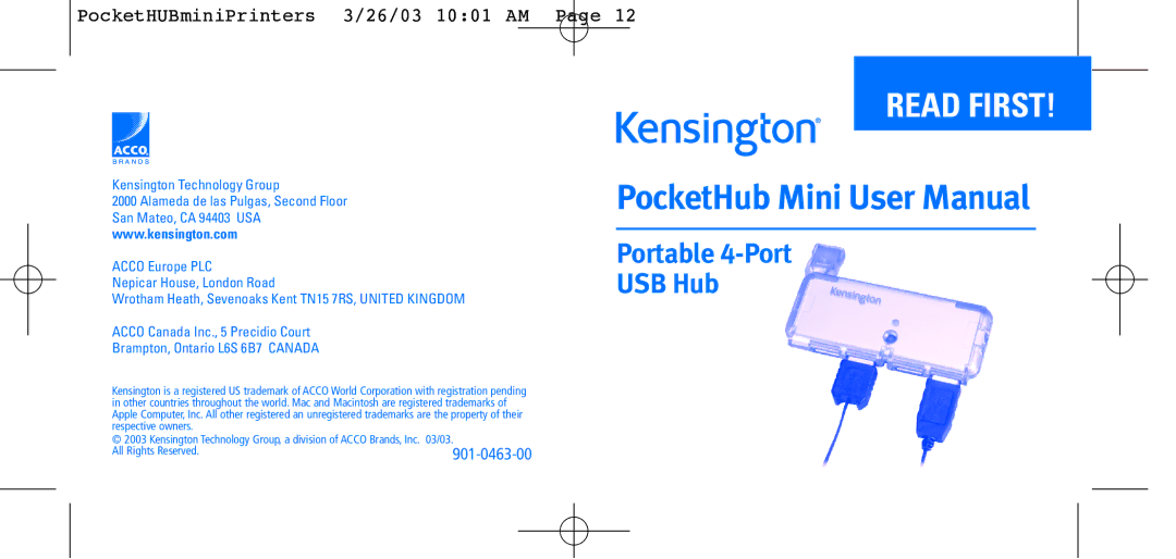 Kensington Portable 4-Port user manual Read First 