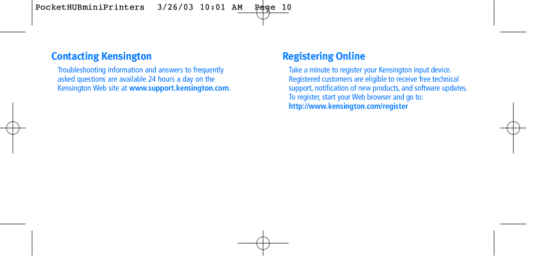 Kensington Portable 4-Port user manual Contacting Kensington Registering Online 