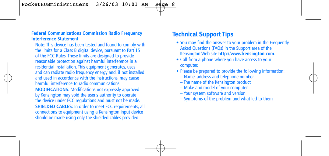 Kensington Portable 4-Port user manual Technical Support Tips 