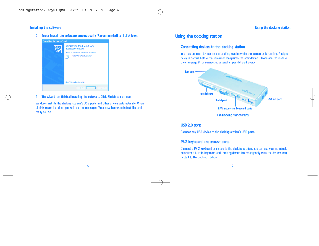 Kensington Portable Universal Docking Station manual Using the docking station, Connecting devices to the docking station 