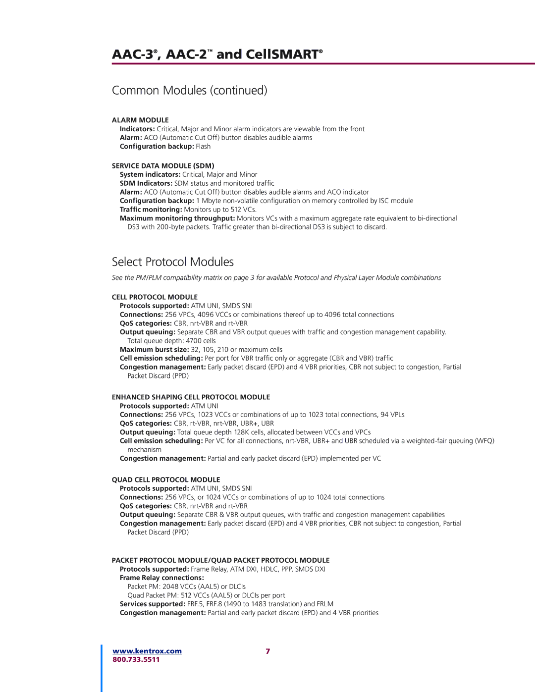 Kentrox CELLSMART, AAC-3, AAC-2TM manual Select Protocol Modules 