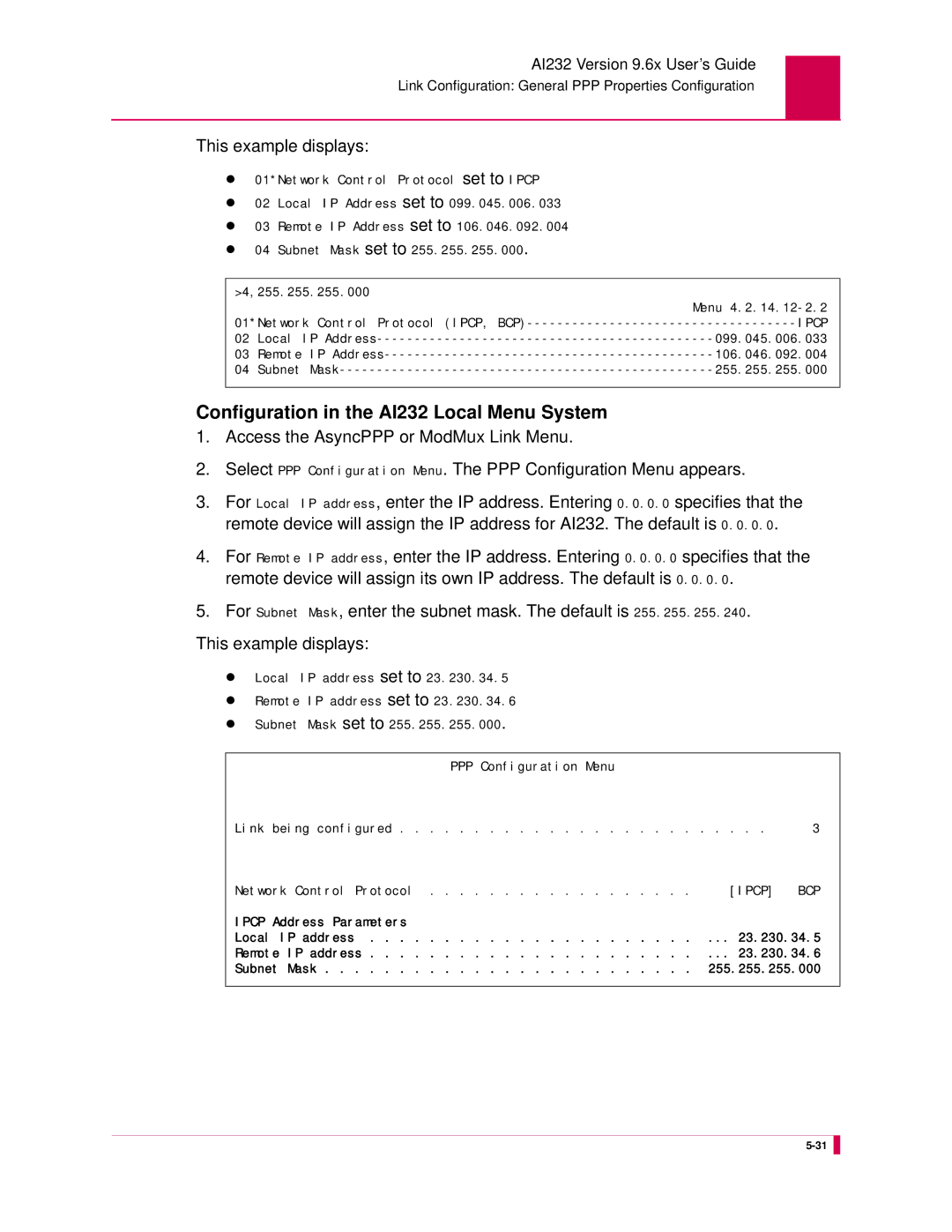 Kentrox AI232 manual Ipcp Address Parameters 