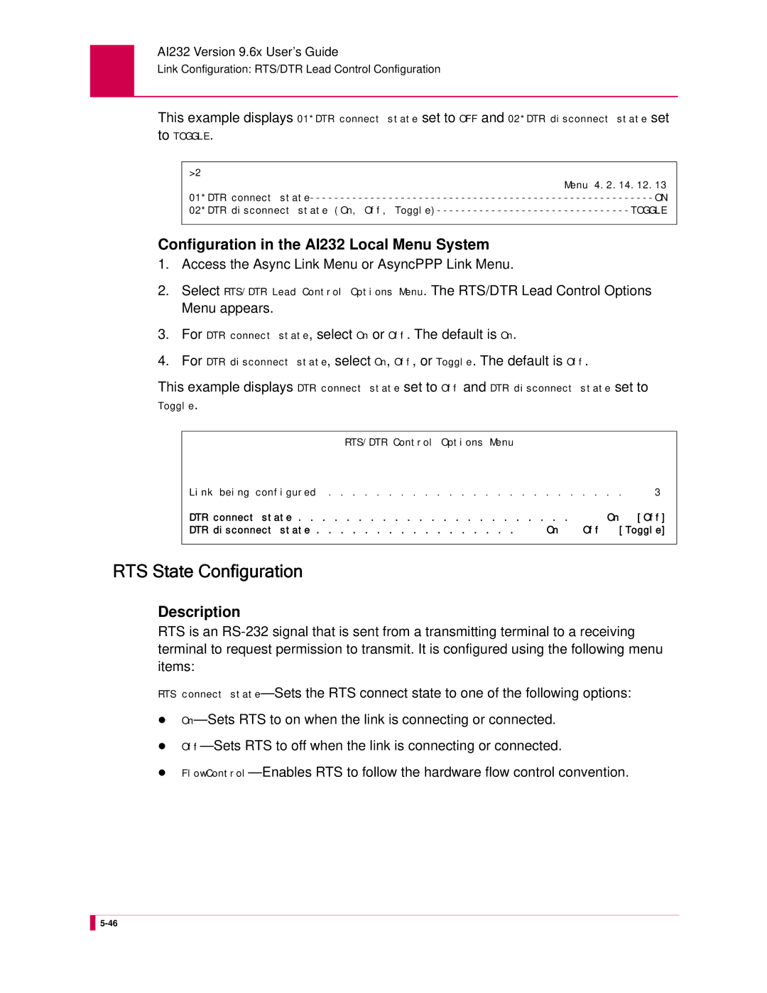 Kentrox AI232 manual RTS State Configuration 