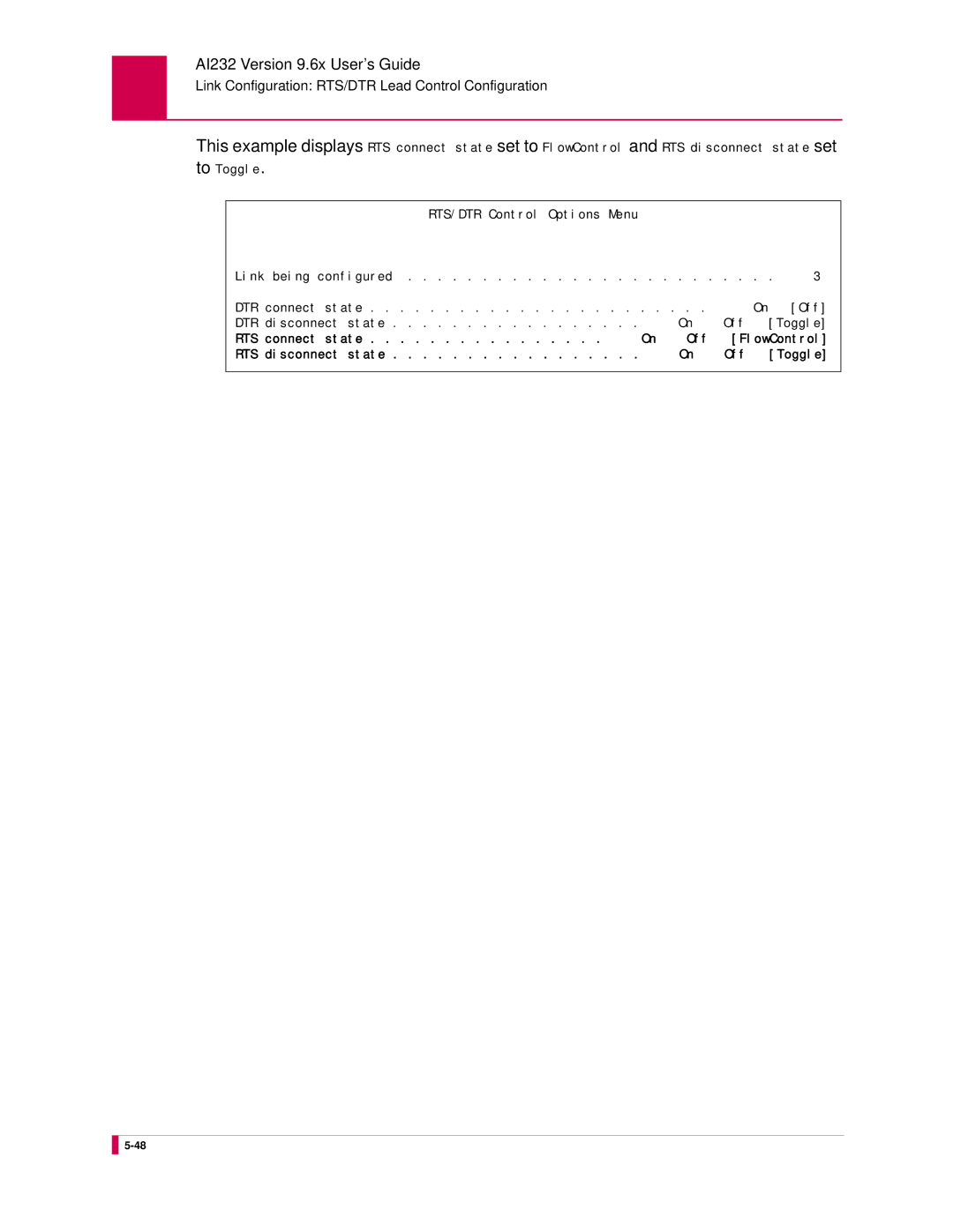 Kentrox AI232 manual DTR connect state Off DTR disconnect state 