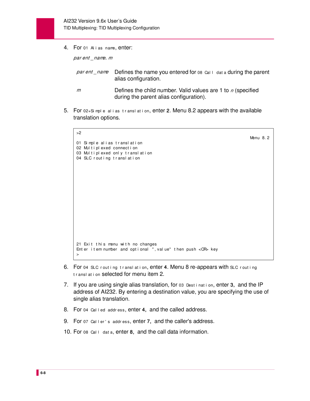 Kentrox AI232 manual During the parent alias configuration 