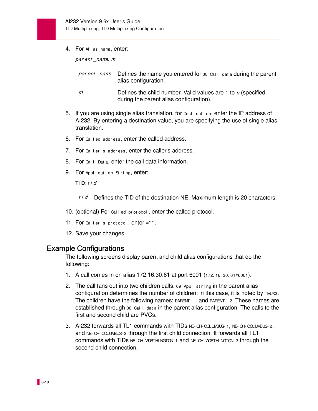 Kentrox AI232 manual Example Configurations, For Alias name, enter, Second child connection 