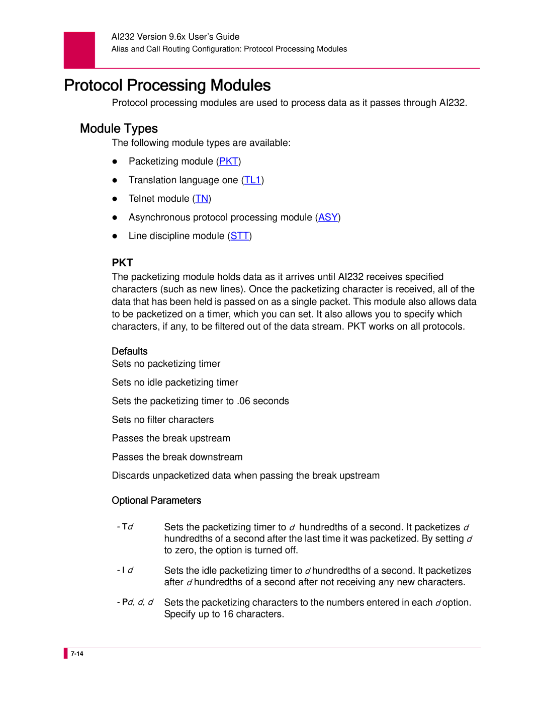 Kentrox AI232 manual Protocol Processing Modules, Module Types 