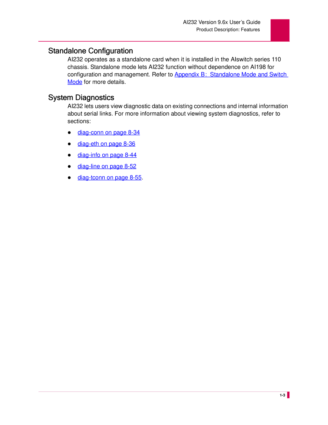 Kentrox AI232 manual Standalone Configuration, System Diagnostics 