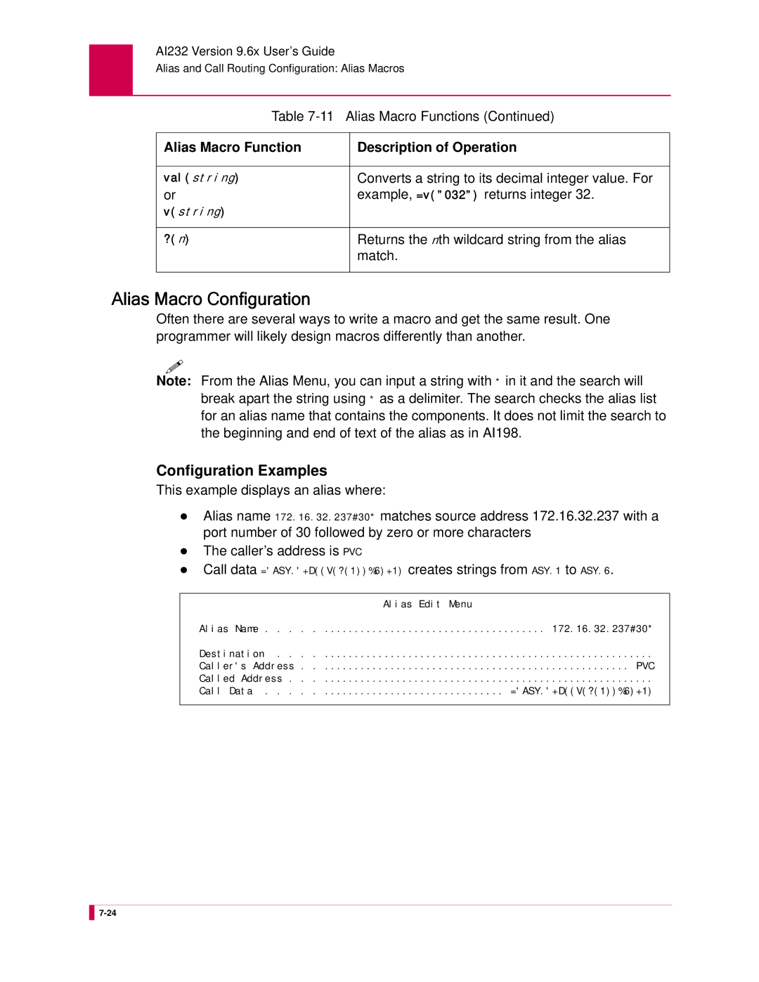 Kentrox AI232 manual Alias Macro Configuration, Configuration Examples 