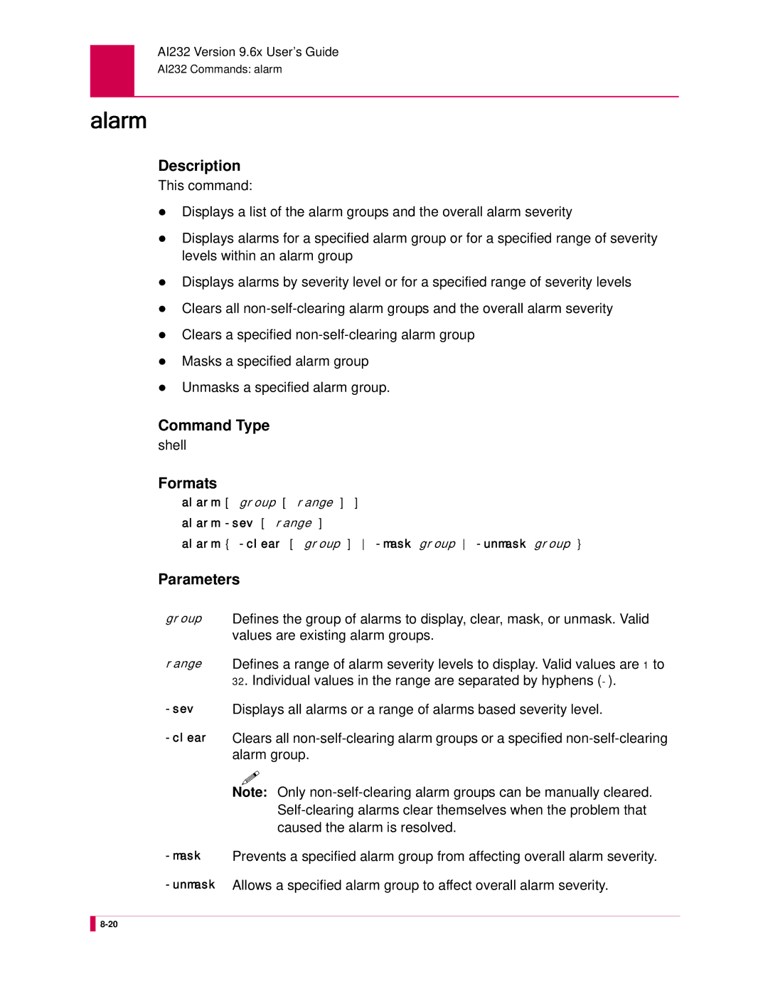 Kentrox AI232 manual Alarm, Command Type shell Formats 