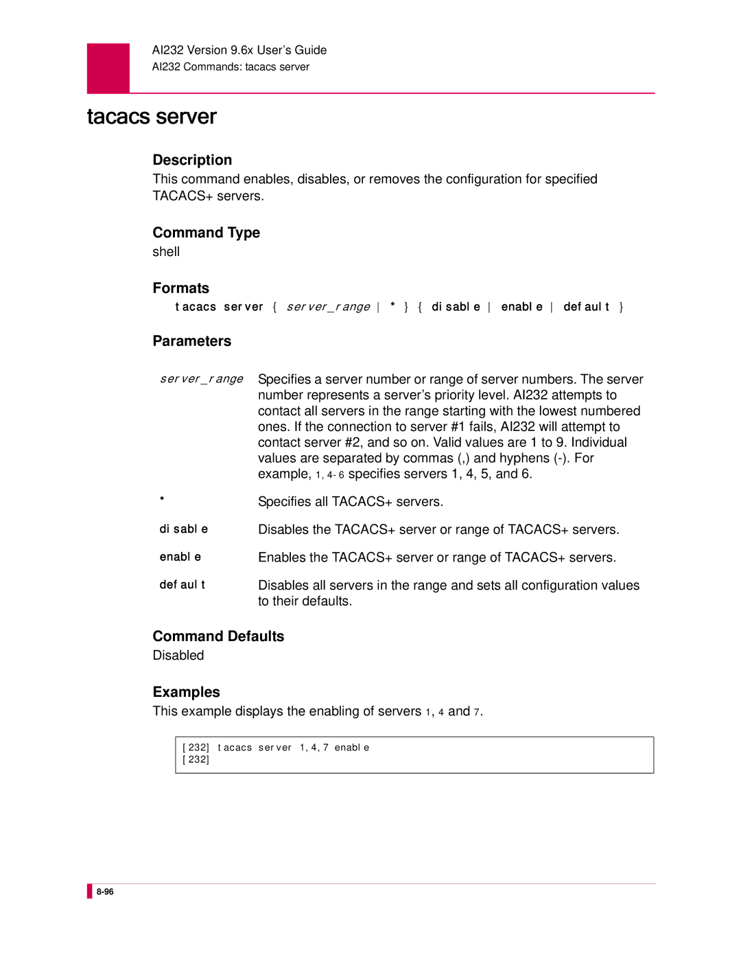 Kentrox AI232 manual Tacacs server 