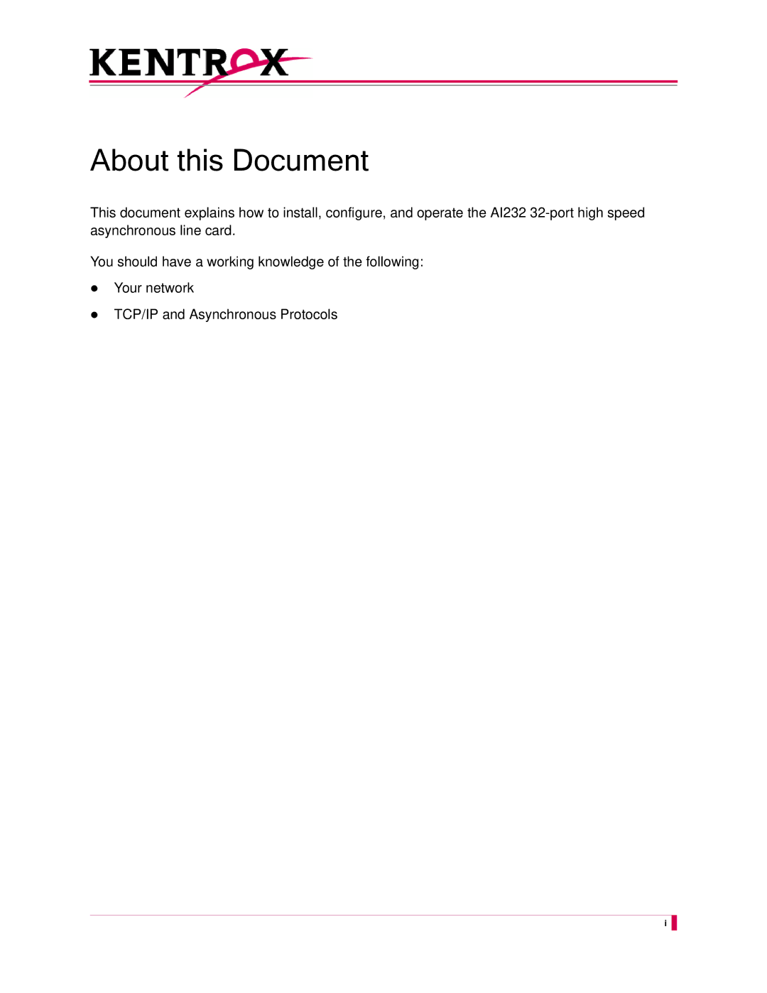 Kentrox AI232 manual About this Document 