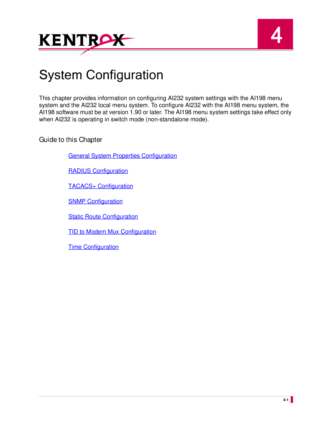 Kentrox AI232 manual System Configuration 