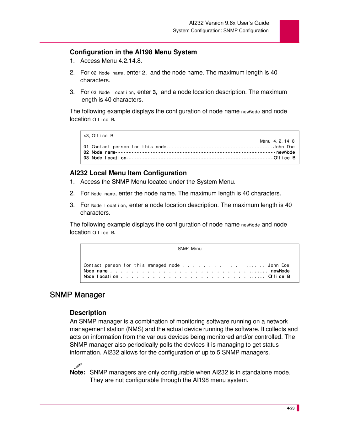 Kentrox AI232 manual Snmp Manager 