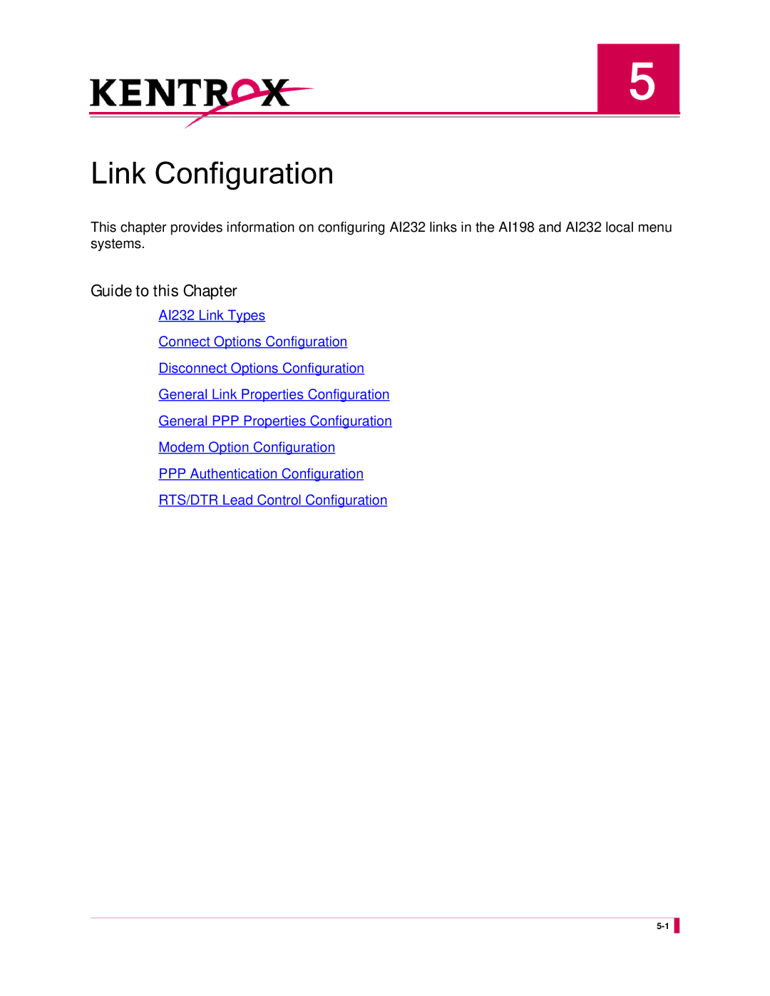 Kentrox AI232 manual Link Configuration 