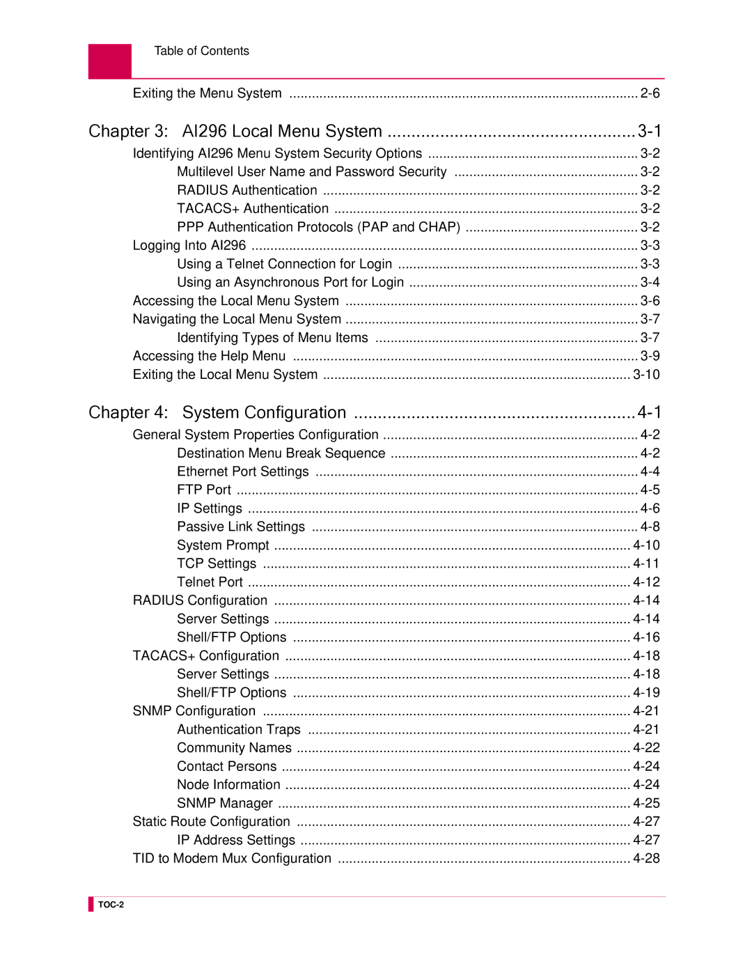 Kentrox manual AI296 Local Menu System, Exiting the Menu System 