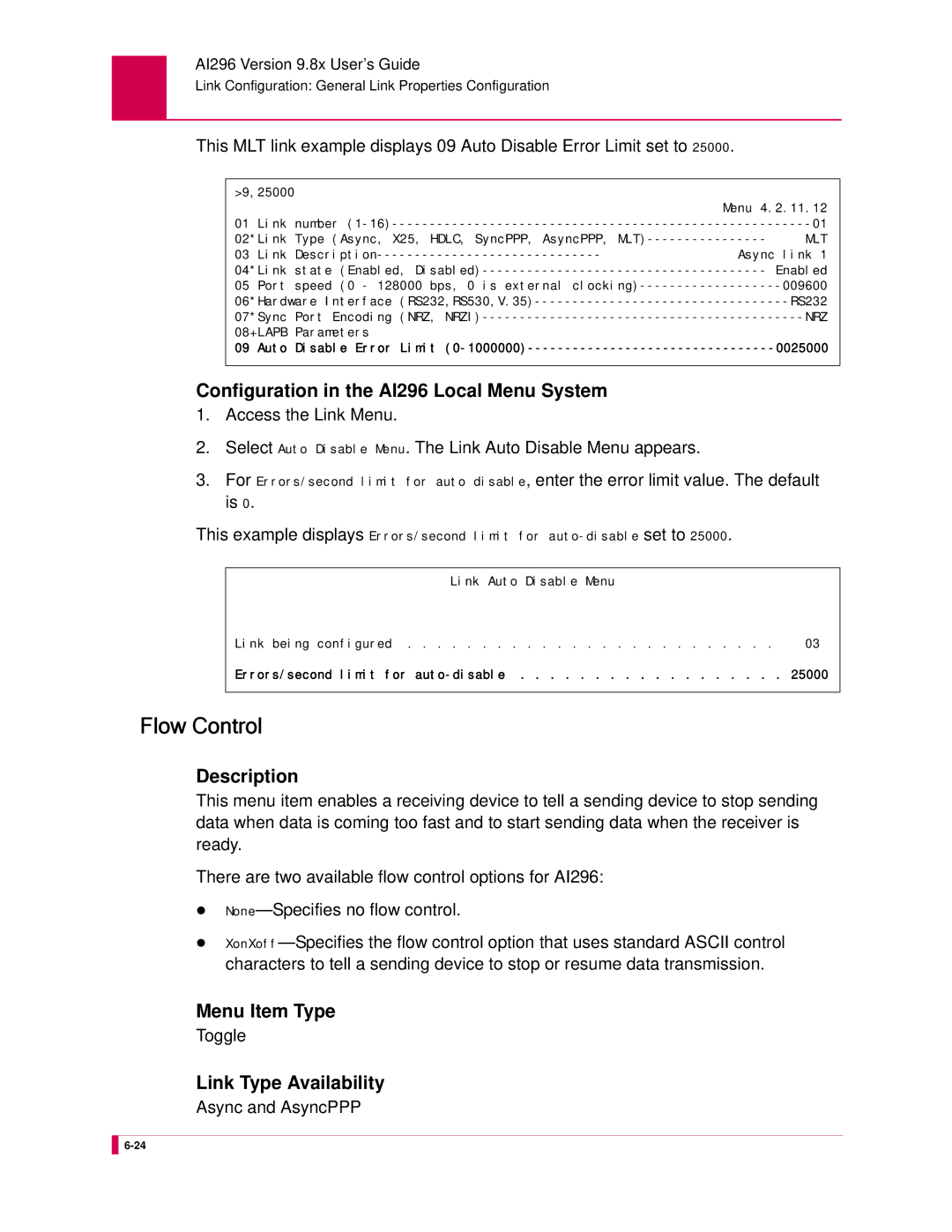 Kentrox AI296 manual Flow Control, Async and AsyncPPP 