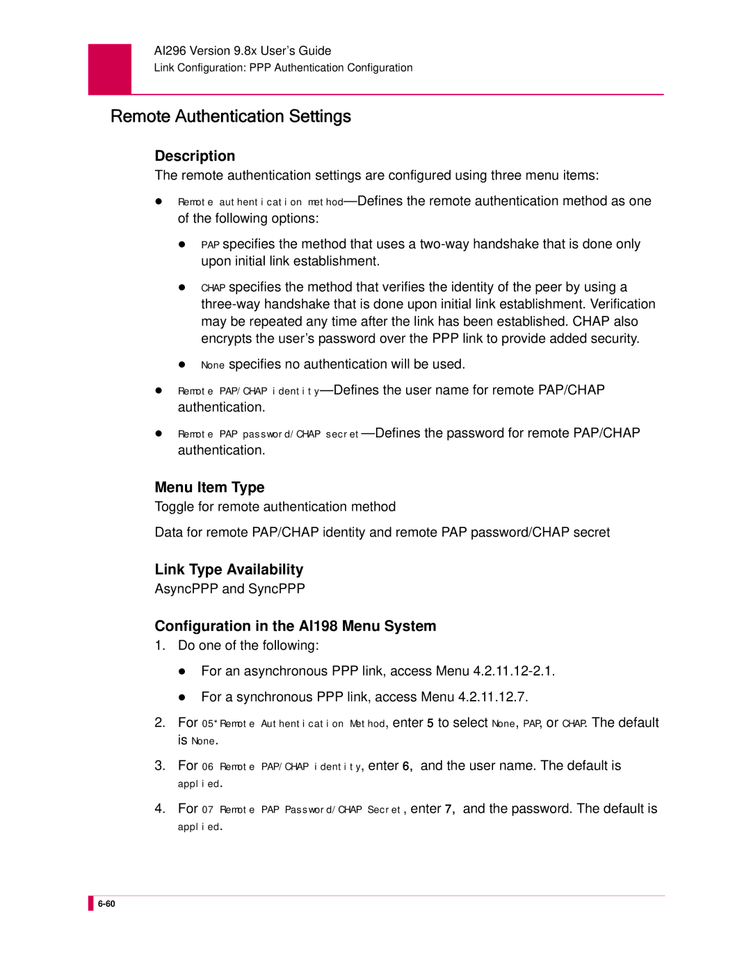 Kentrox AI296 manual Remote Authentication Settings 