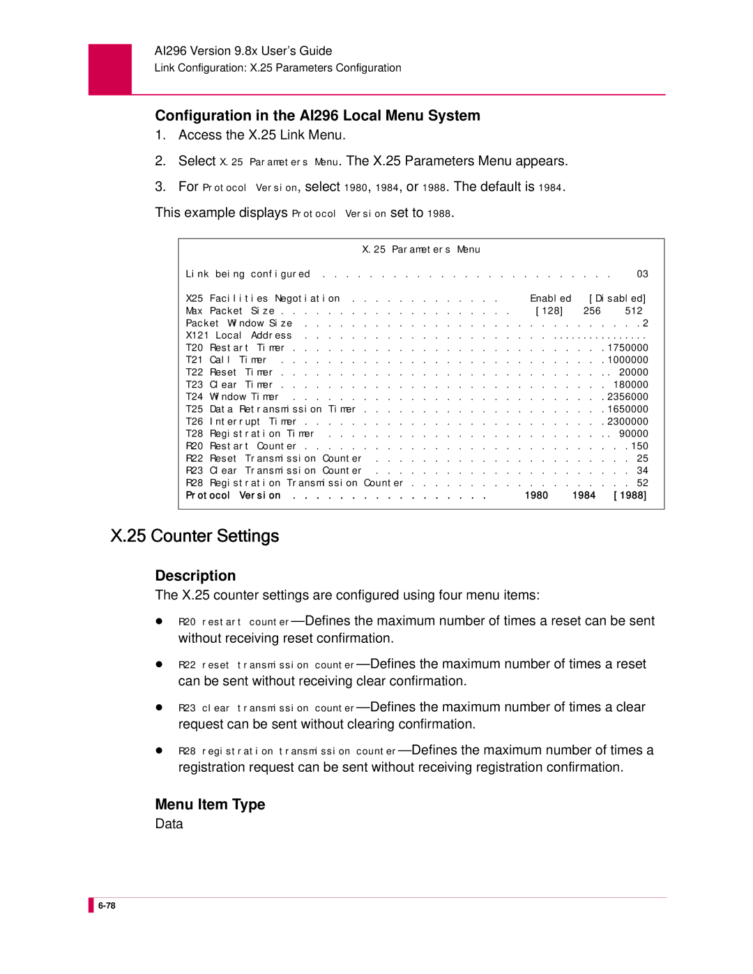 Kentrox AI296 manual Counter Settings 