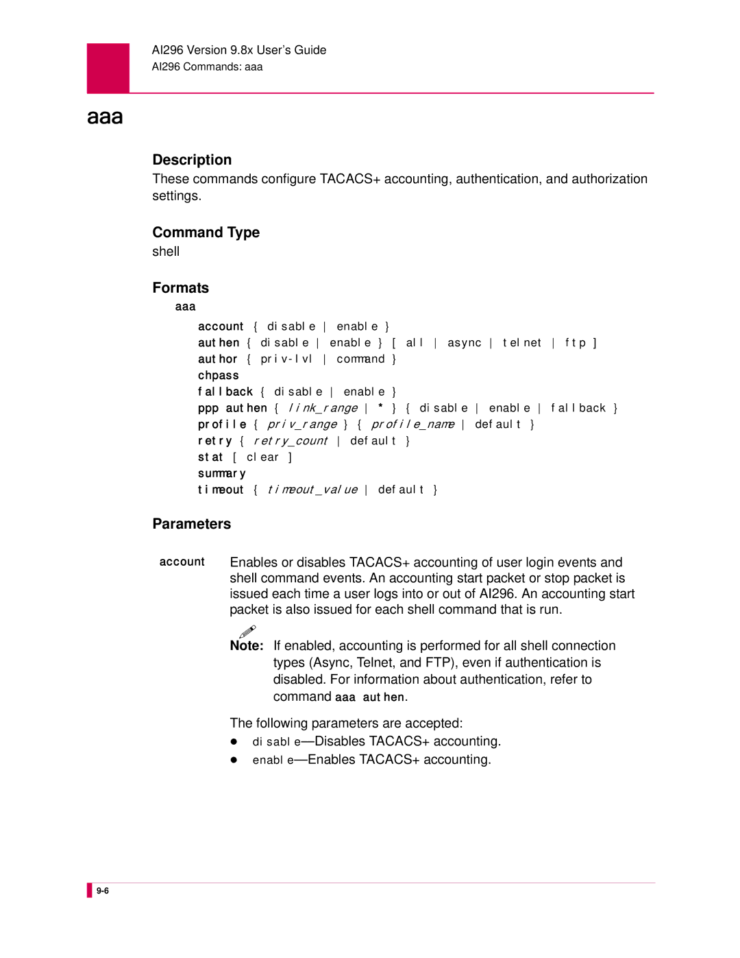 Kentrox AI296 manual Aaa, Command Type, Formats, Shell 